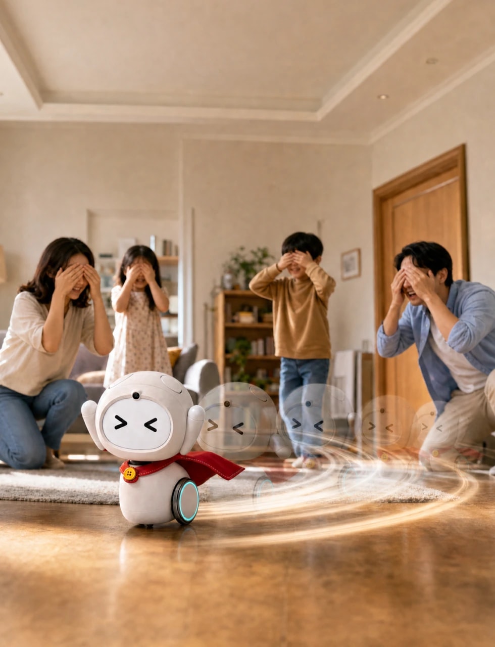 AIKOKI playing hide-and-seek with a family at home