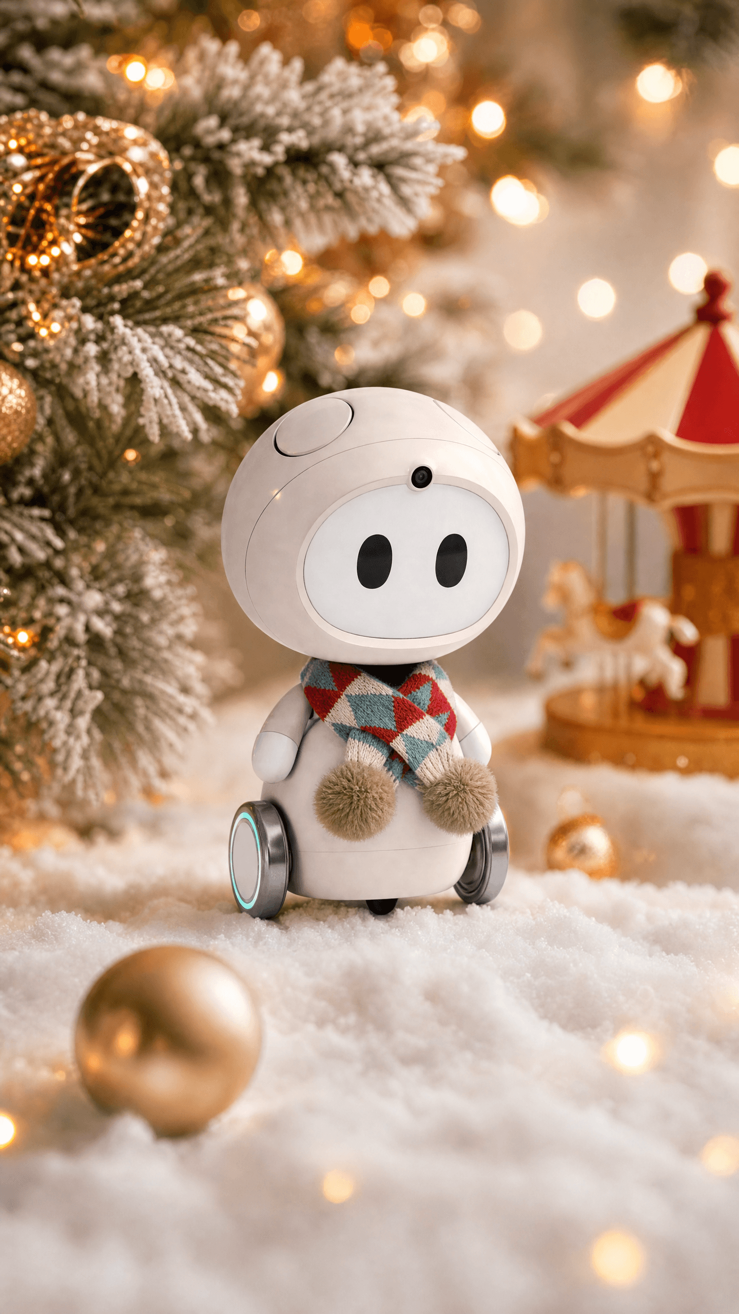 AIKOKI companion celebrating beside a Christmas tree